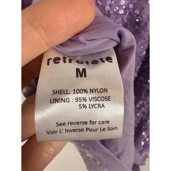 Retrofete Mindi Sequin Mini Dress Cowl Neck Sexy Party Cocktail Evening Lilac MD - Picture 10 of 10